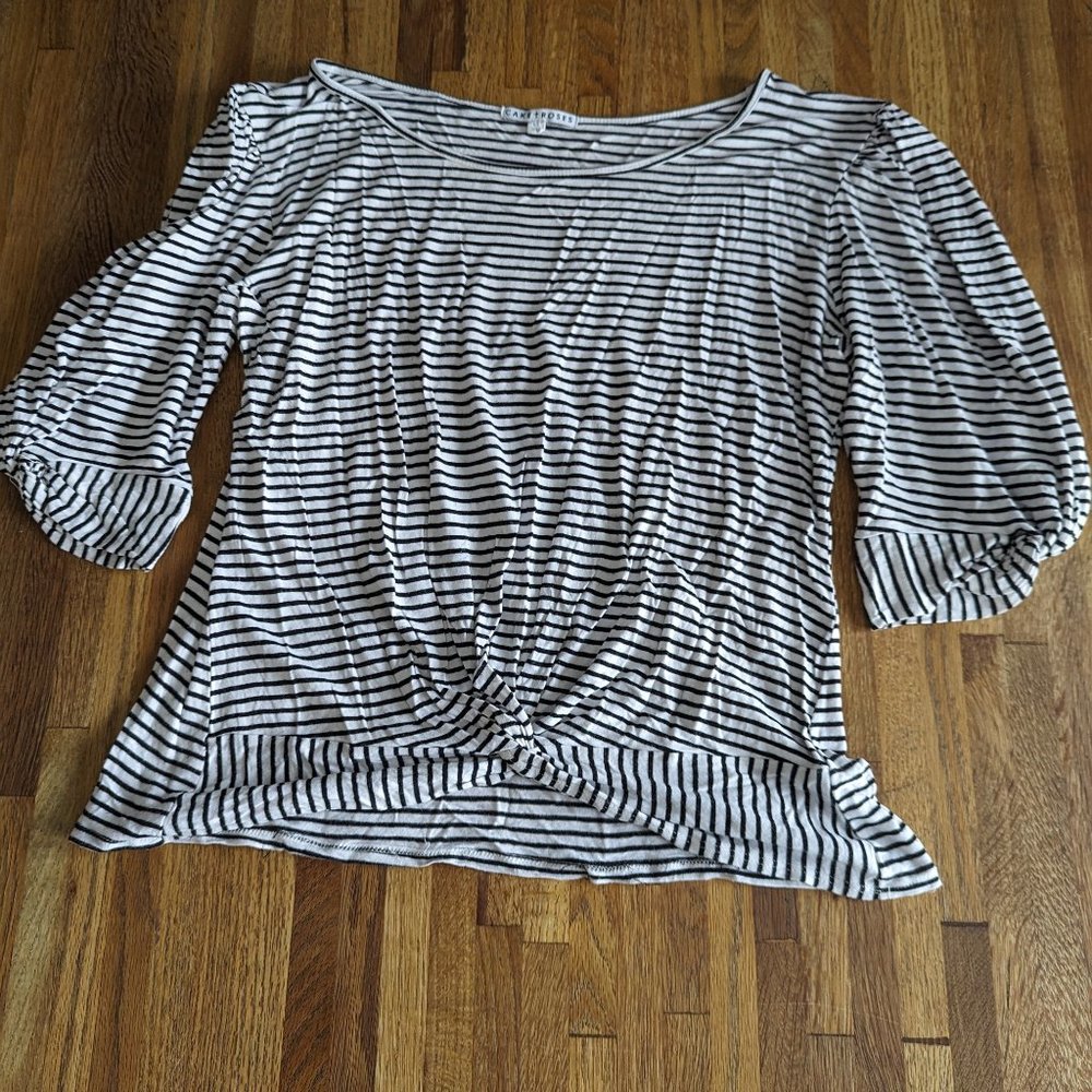 Women's XL Cake + Roses 3/4 Sleeved Black and White Striped Top with Details